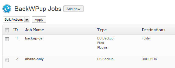 Set up multipel backup jobs with BackWPup plugin