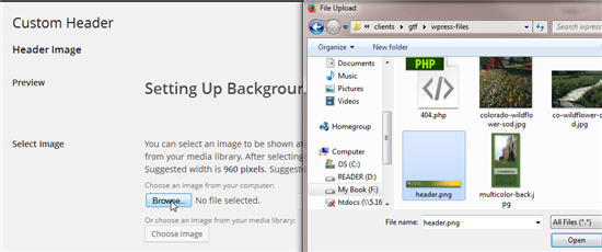upload Photoshop header into WordPress