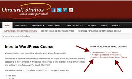 Course Menu navigation example