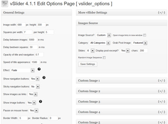 set options for vslider wordpress plugin
